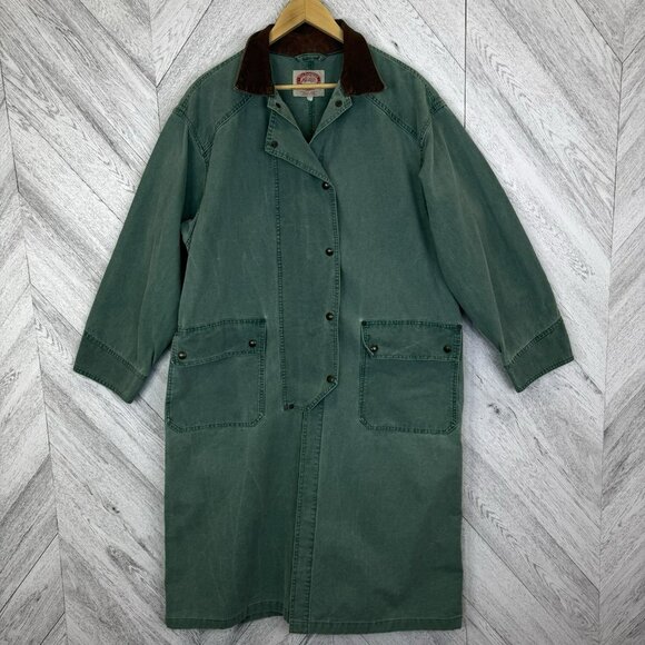 Vintage Australian Outback Mens Large Canvas Cotton Duster Coat Jacket Green - Picture 1 of 11